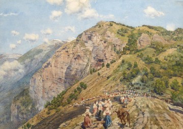  Coleman Painting - Pellegrinaggio Al Santuario Della Santissima Trinita Sul Monte Autore Enrico Coleman genre